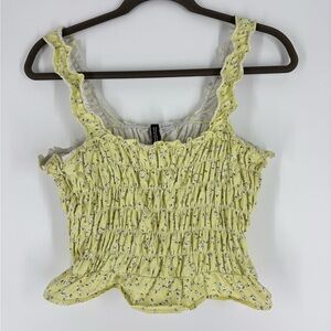 H&M Yellow Floral Smocked Tank Top